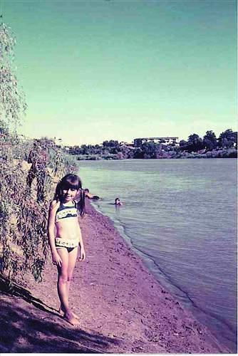 Elder Daughter on the bank of the Orange River not far from where we were 'adopted',